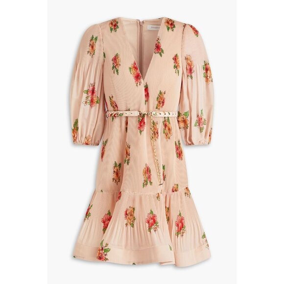 New ZIMMERMANN Fluted floral-print plissé-organza mini dress Size 3/ US 10 - Picture 3 of 14